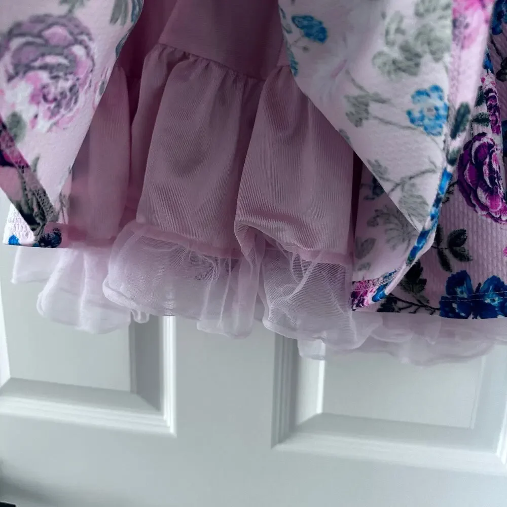 Knit Works Pink Floral Dress - Size 8 - Tulle Lined